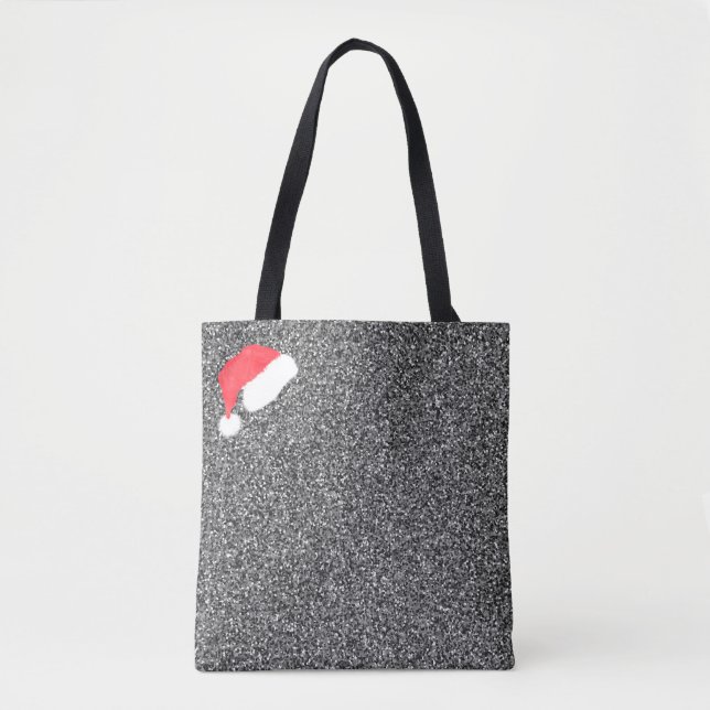 Tote Santa Hat e Bolsa de Monograma Moderno de Prata (Frente)
