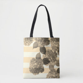 Tote Sepia Hydrangea com Stripes Bolsa