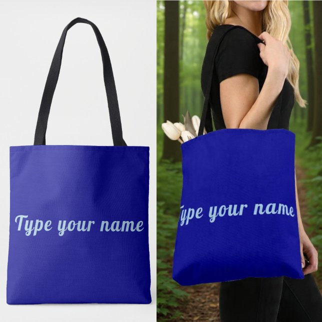 Tote Seu Nome na Bolsa Azul de Lona (Blue tote bag with your name)
