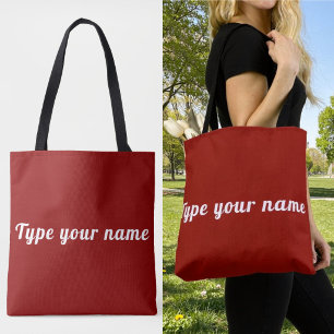 Tote Seu Nome na Bolsa Vermelha de Lona