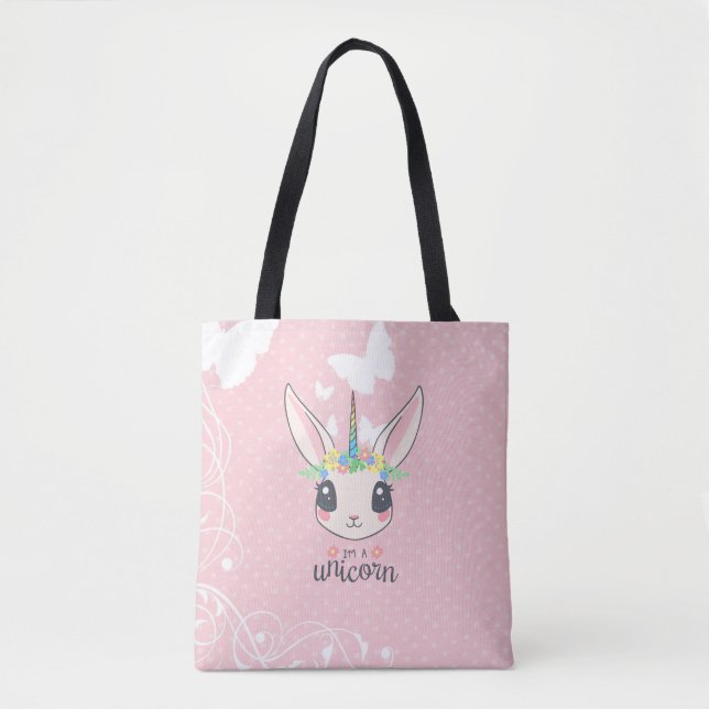 Tote Sou um Bolsa de coelho unicórnio (Frente)