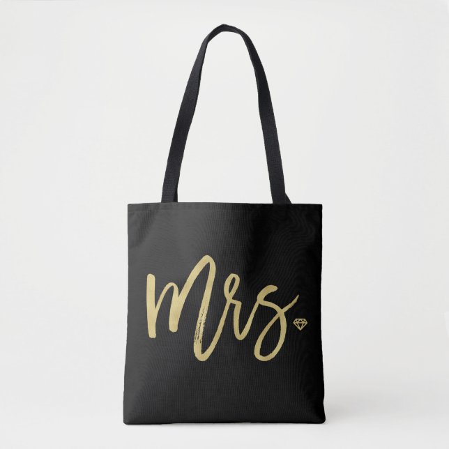 Tote Sra. Golden Script Bridal Party Bolsa de Casamento (Frente)