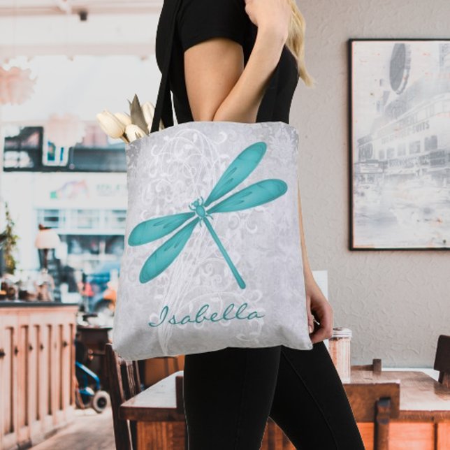Tote Teal Dragonfly Personalizada Bolsa (Teal Dragonfly Personalized Tote Bag)