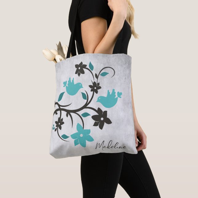 Tote Teal Lovebird Bolsa (Close Up)