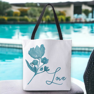 Tote Teal Watercolor Floral Bolsa Ba