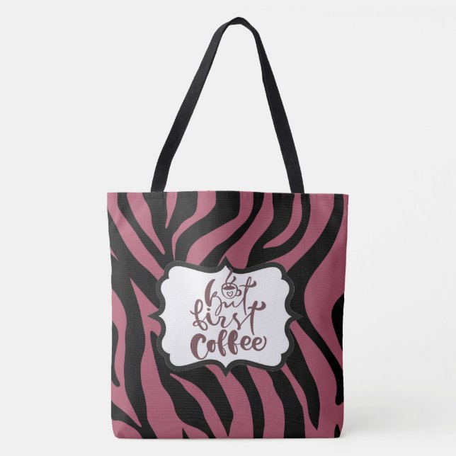 Tote Tigre Impressão Vermelho Maroon Bolsa de Café (Frente)