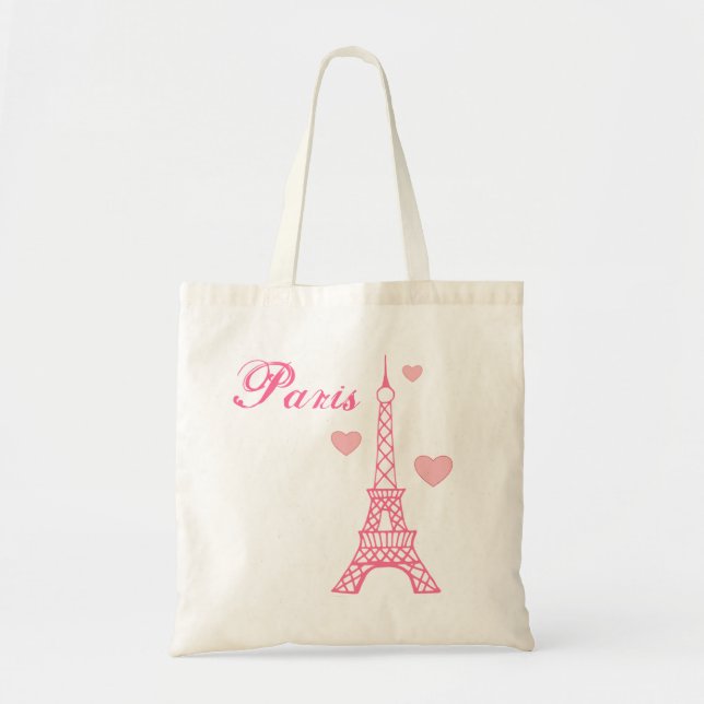 Tote Torre Eiffel Rosa Bolsa de Praia Sacola Presente (Frente)