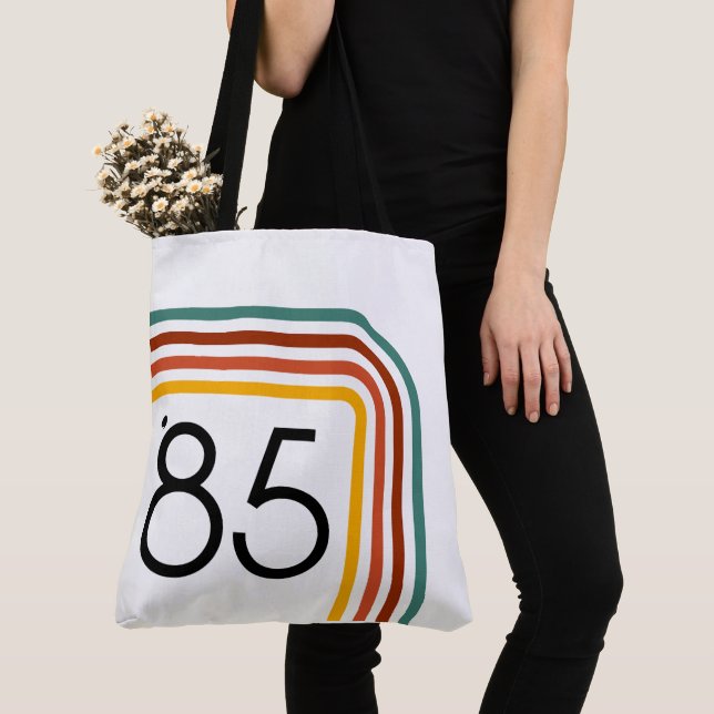 Tote Trendy Retro Rainbow Stripes Bolsa de 1985 (Close Up)