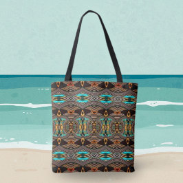 Tote Tribal Abstrato Ondas Turquesa
