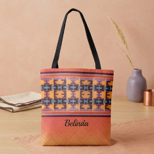 Tote Tribal Laranja, Roxo, Amarelo e Azul Abstrato