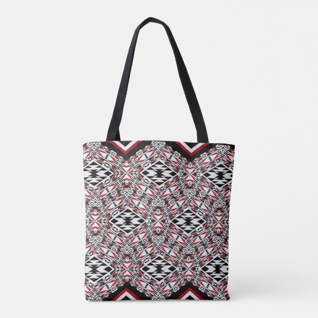 Tote Tribal Vermelho, Branco e Preto em Tapeçaria (Verso)