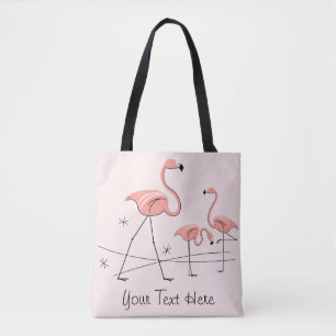 Tote Trio de Flamingos Rosa 2 Texto em toda a bolsa