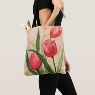 Tote Tulipas Rosa All-Over-Impressão, Bolsa do ombro
