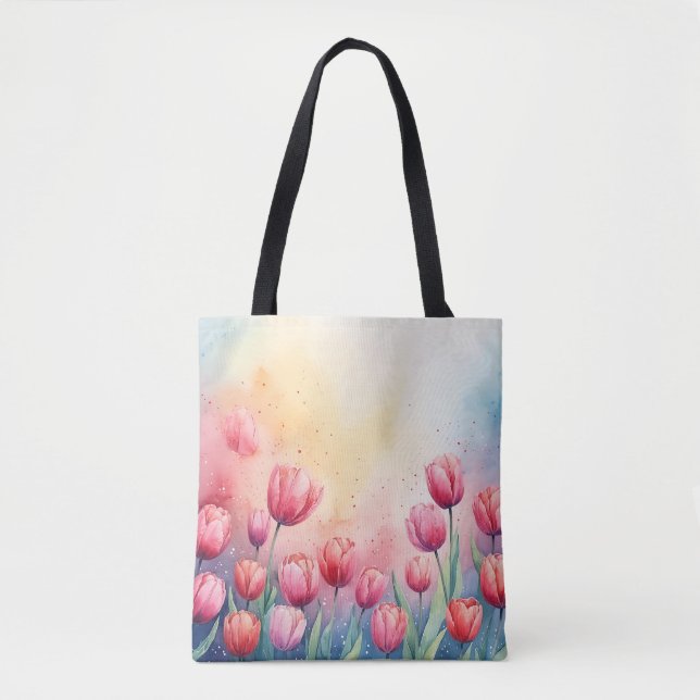 Tote Tulipas vibrantes Bolsa de aquarela (Frente)