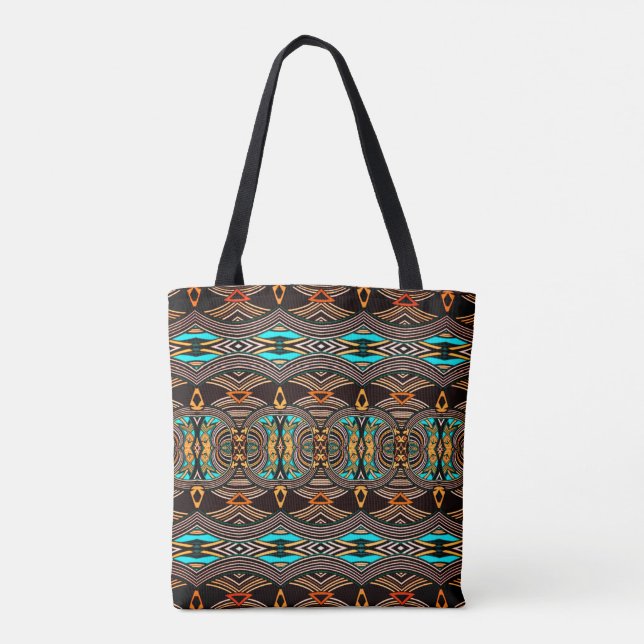 Tote Turquesa Abstrato Tribal Bolsa (Verso)
