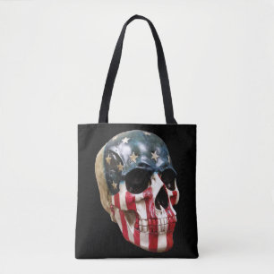 Tote Vermelho Branco e Azul Caveira em uma bolsa impres