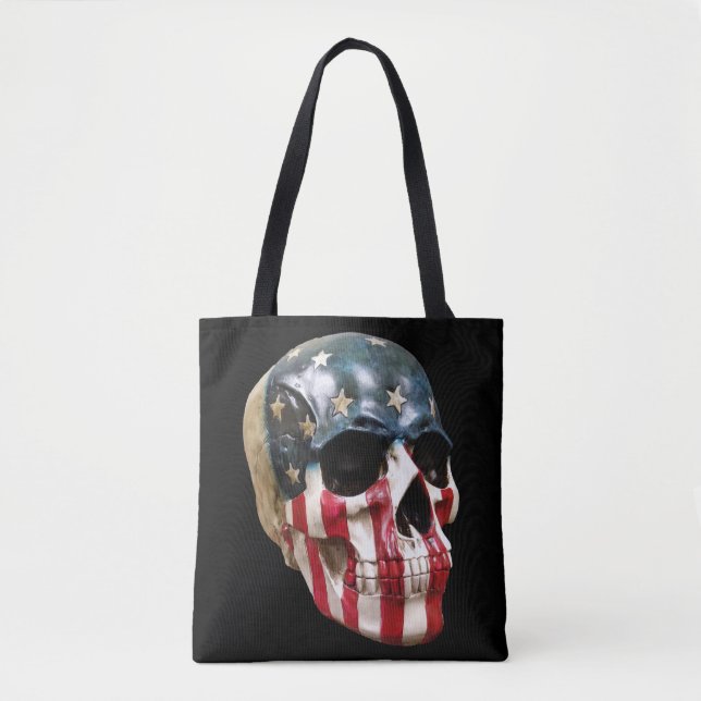Tote Vermelho Branco e Azul Caveira em uma bolsa impres (Frente)