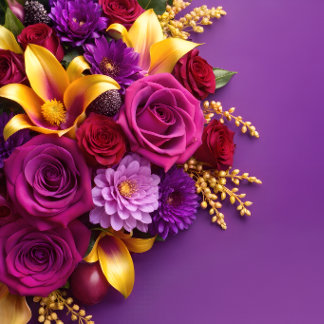 Tote Vibrante Buquê Floral em Bolsa Roxa