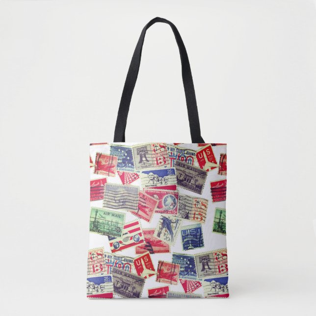 Tote Vintage Air Mail Postage Stamps Bolsa (Frente)