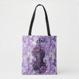 Tote Violino Roxo em Flor de Lilás Grande Bolsa de Ombr