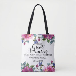Tote Voluntário para bolsa Floral Obrigado Presente de 