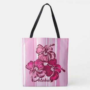 Tote Watercolor Hibiscus Bolsa de praia Reversível Hav