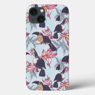 Toucans com flores exóticas