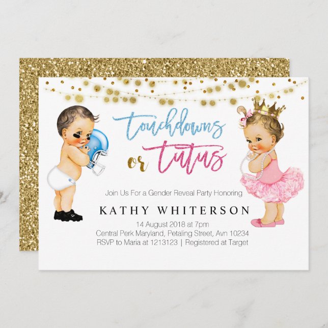 Touchdowns ou Tutus gender revelam Convite (Frente/Verso)