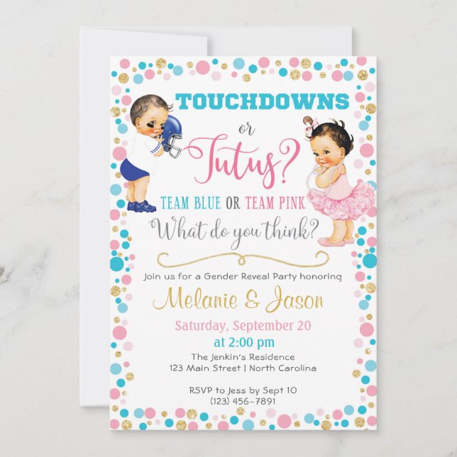 Touchdowns ou Tutus Gênero Revelar Convite (Frente)