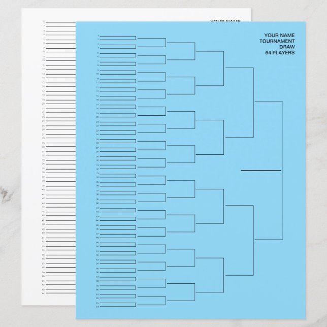 Tournament draw template paper sheet for 64 player (Frente/Verso)