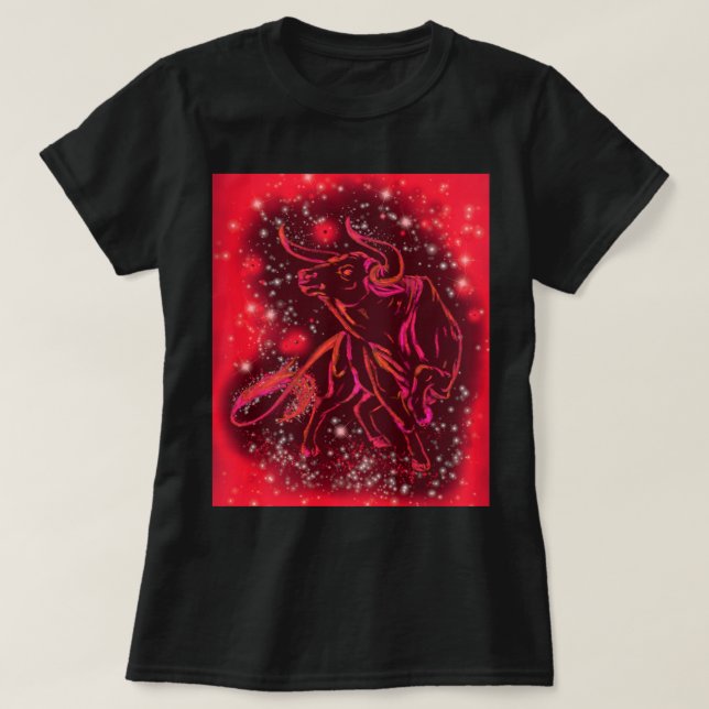 Touro Correndo T-Shirt Red Starry Night (Frente do Design)