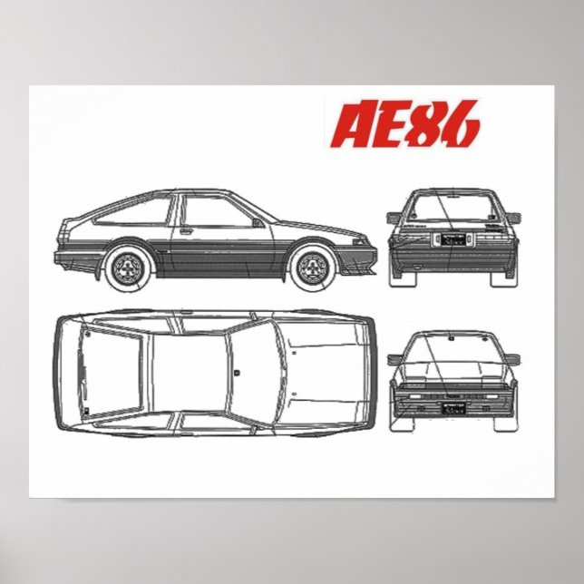 toyota corolla ae86 blue impressão poster (Frente)
