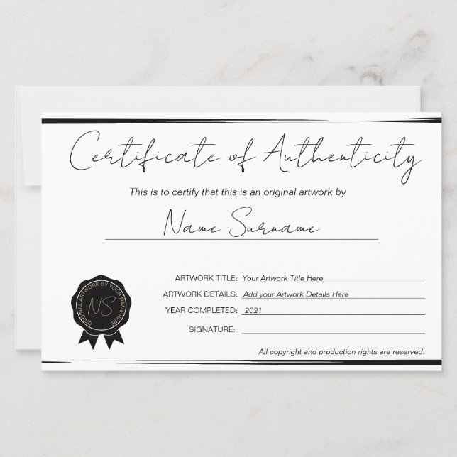 Trabalho de arte de Certificado de Autenticidade m (Frente)