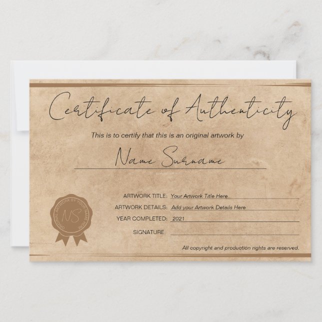 Trabalho de arte de Certificado de Autenticidade M (Frente)
