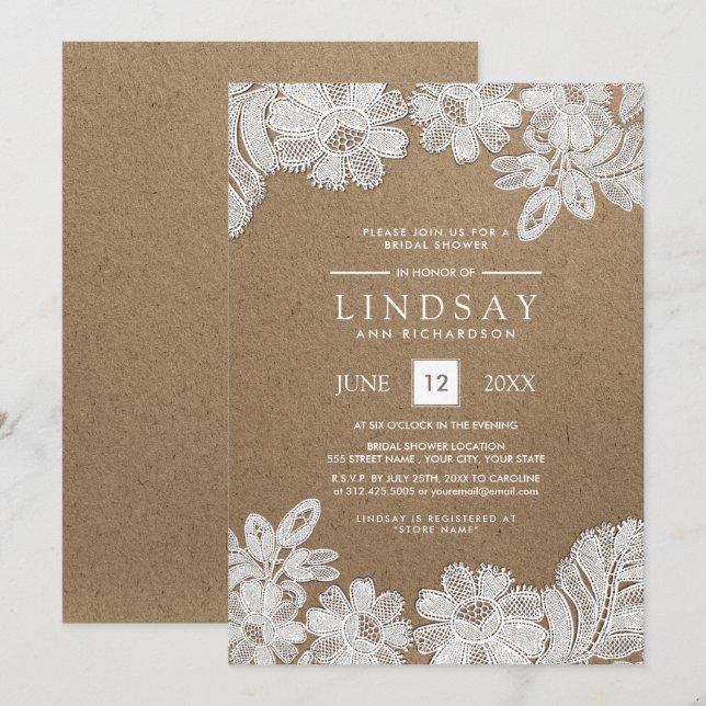 Traço branco | Convites de chá de panela de papel  (Frente/Verso)