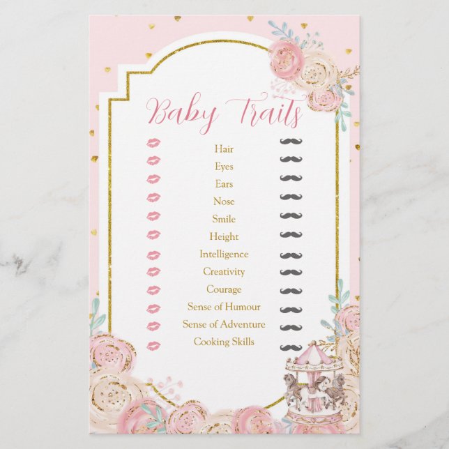 Traços de bebê carrossel, cor-de-rosa e Dourado (Frente)