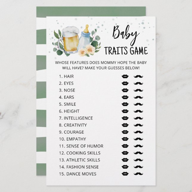 Traços do bebê Jogo Verde Bebê é festa de criação (Frente/Verso)