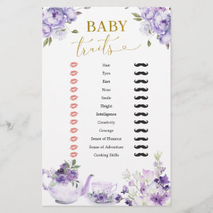 Traços para bebês do Chá de fraldas Floral Roxo