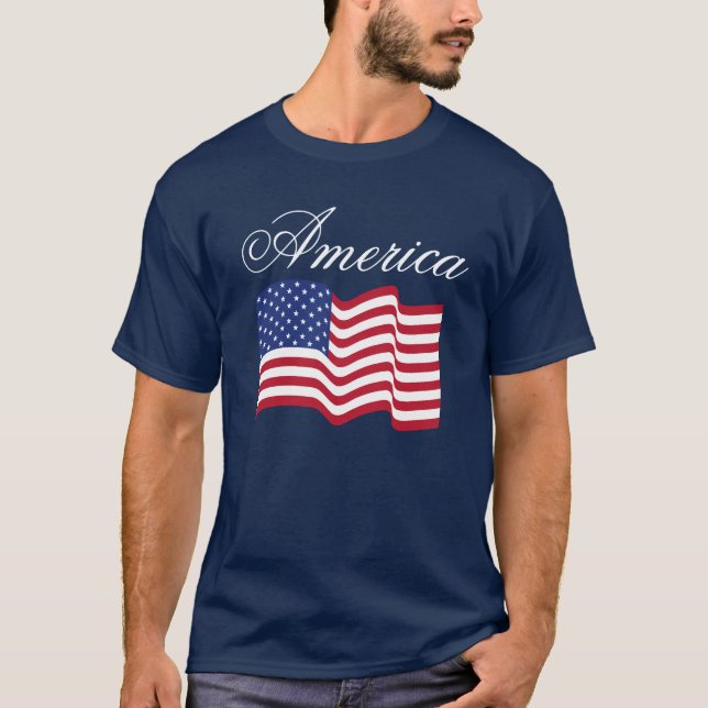 Tradicional Waving American Flag T-Shirt (Frente)