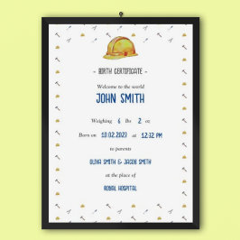 Tradie Baby Comemorative Birds Certificate Poster