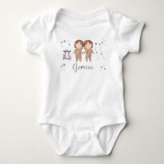Traje de Corpo e Camiseta para Bebê Gêmeos do Zodí (Frente)
