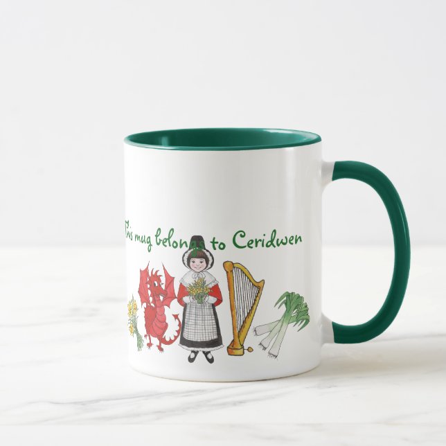 Traje de Galês, emblemas, caneca de café a (Direita)