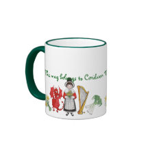Traje de Galês, emblemas, caneca de café a
