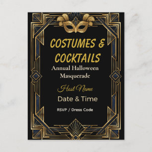 Trajes Elegantes Art Déco e Convite de Mascarada d
