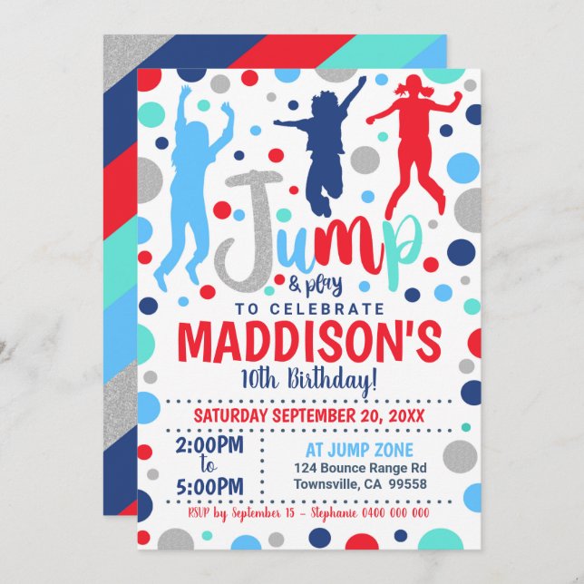 Trampoline de Salto de Garota de Convite de Aniver (Frente/Verso)