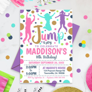 Trampoline de Salto de Rapariga de Convite de Aniv