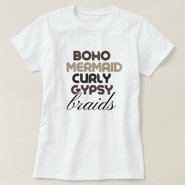 Tranças de Sereia Boho Camiseta Preta Personalizad (Frente do Design)