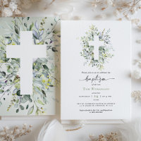 Tranquil Grace Greenery Convite para Batismo