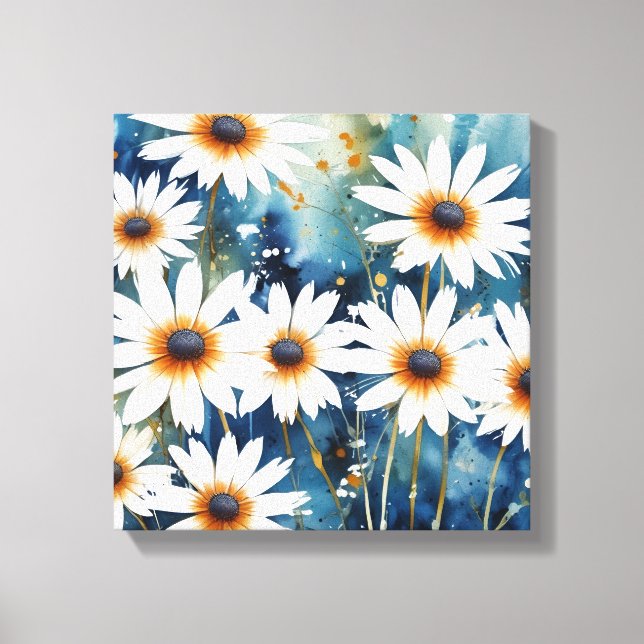 Tranquil White Daisies Watercolor Art Impressão (Frente)