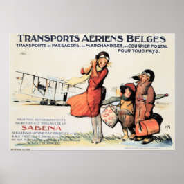 Transporte Aeriens Belges SABENA Antigo Poster de 